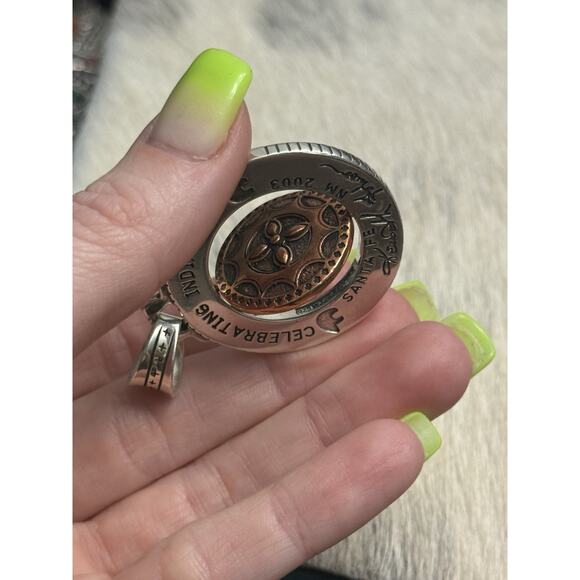 Sterling Turquoise Copper Waldeck Johnson Indian Art Santa Fe NM Spinner Pendant
